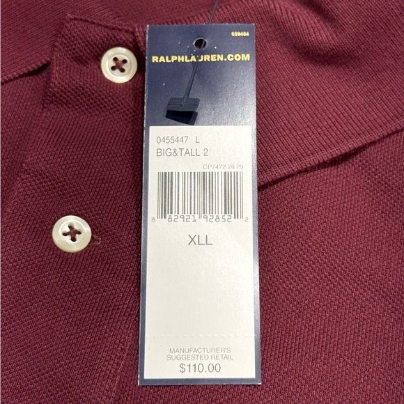 NEW Vintage Polo Ralph Lauren Polo Shirt Big Pony Men’s Size XLL Maroon - Picture 5 of 6